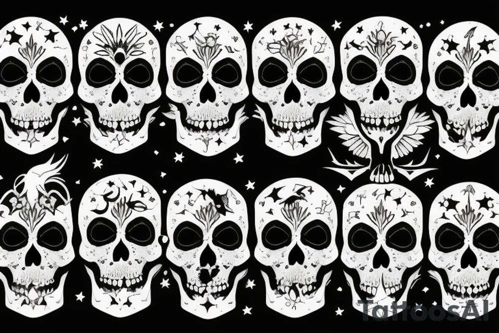 moon, flower, skull, raven, demon, devil, stars tattoo idea