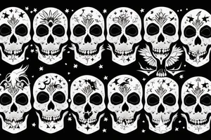 moon, flower, skull, raven, demon, devil, stars tattoo idea