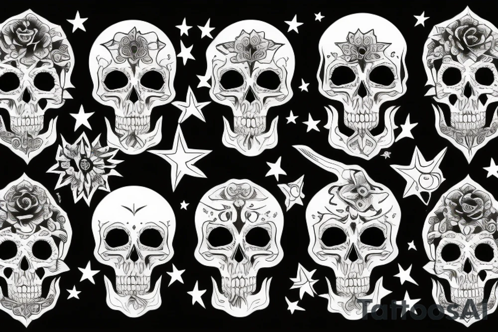 moon, flower, skull, raven, demon, devil, stars tattoo idea