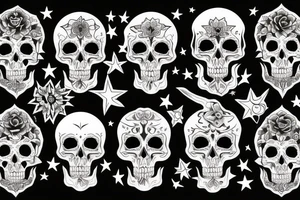 moon, flower, skull, raven, demon, devil, stars tattoo idea