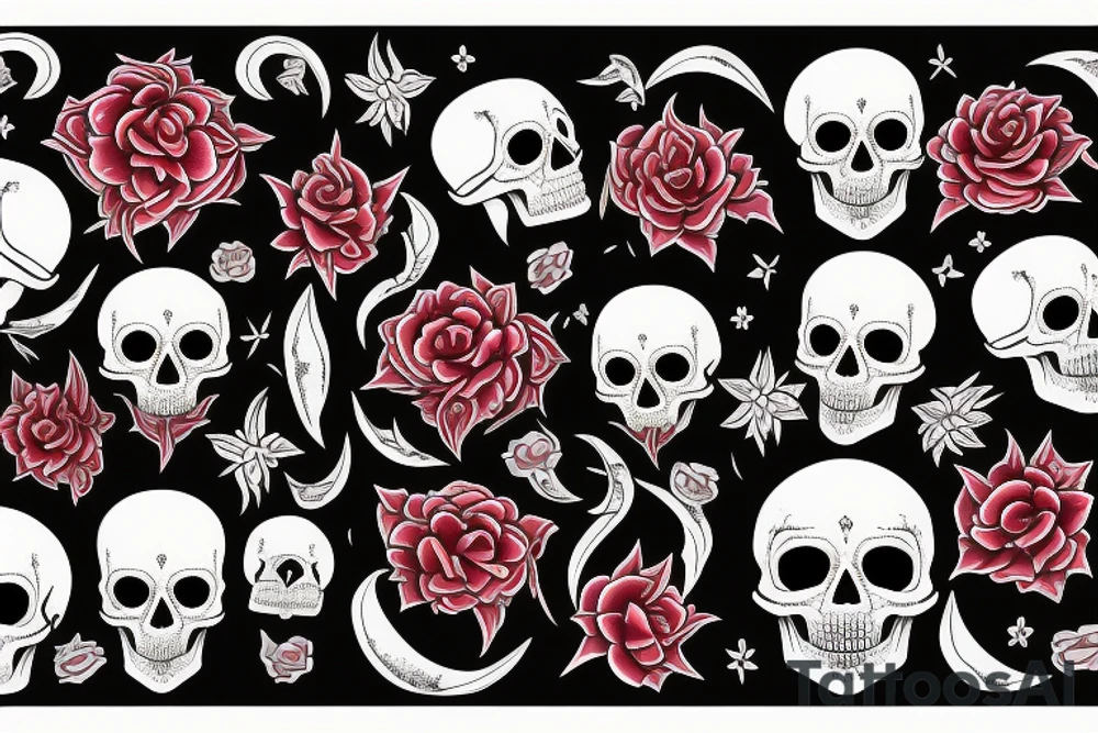 blood moon, flower, skull, raven, demon, star tattoo idea