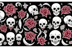 blood moon, flower, skull, raven, demon, star tattoo idea
