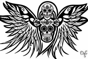 sugar skull, raven, wings, moon tattoo idea