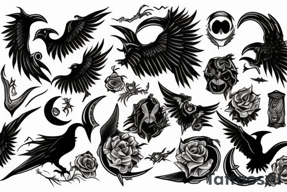 Moon, Demon, Raven tattoo idea