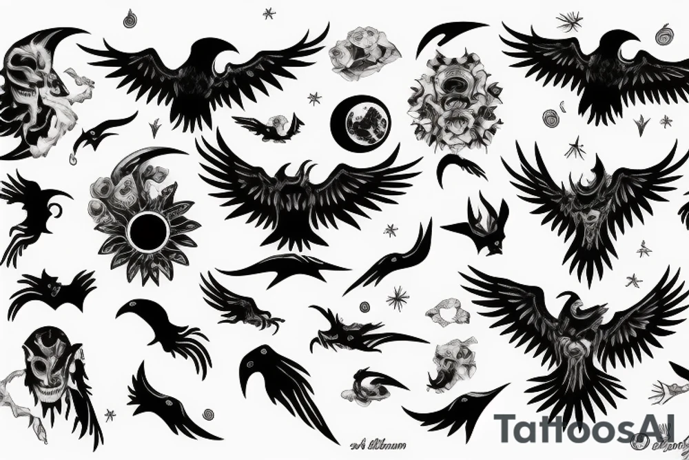 Moon, Demon, Raven tattoo idea