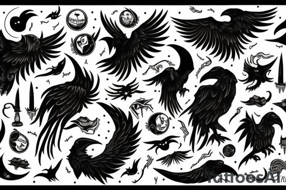 Moon, Demon, Raven tattoo idea