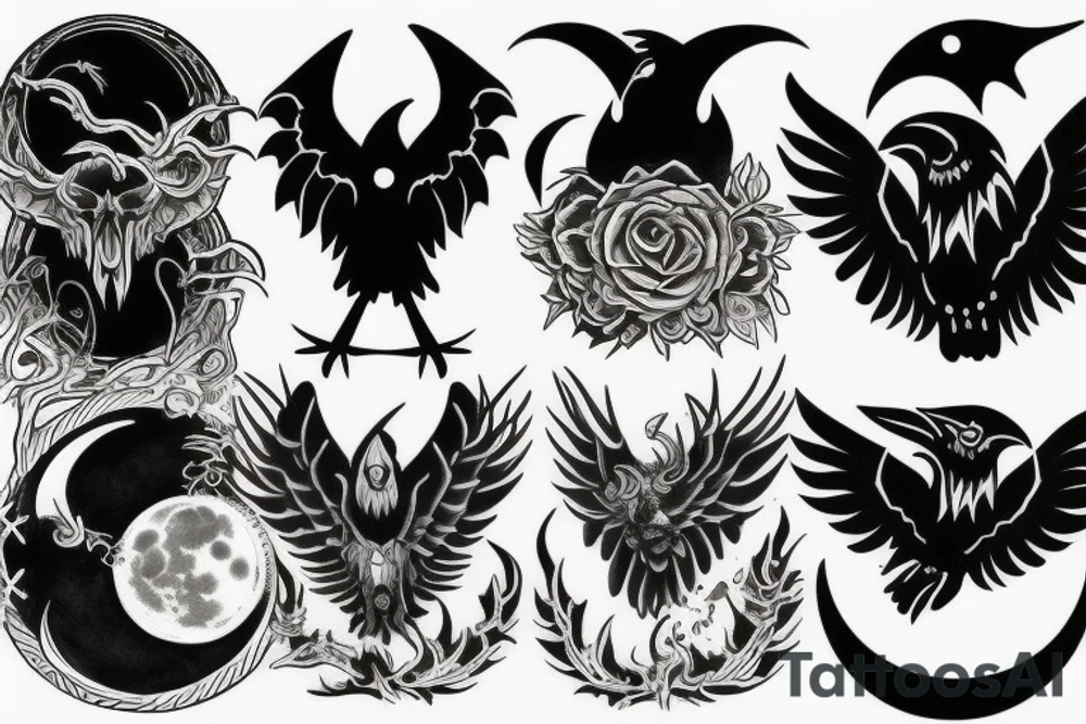 Moon, Demon, Raven tattoo idea