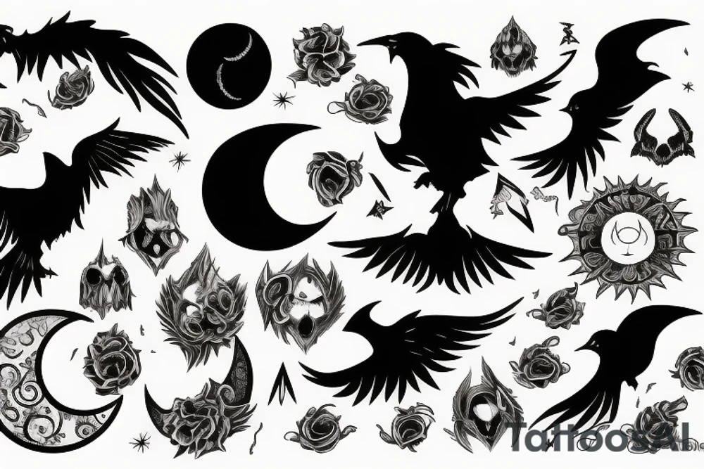 Moon, Demon, Raven tattoo idea