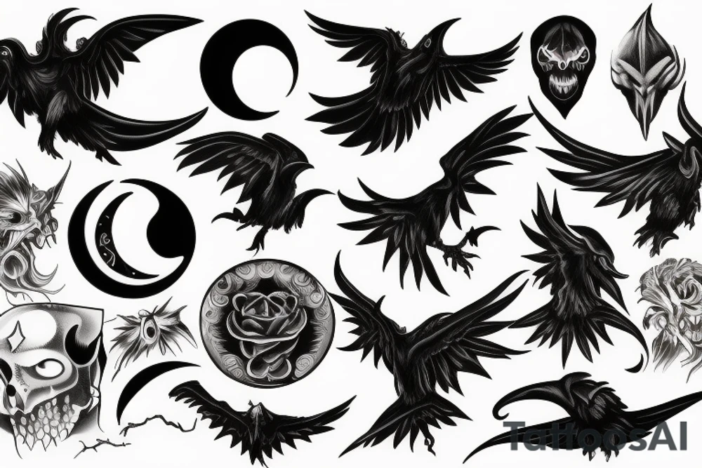 Moon, Demon, Raven tattoo idea