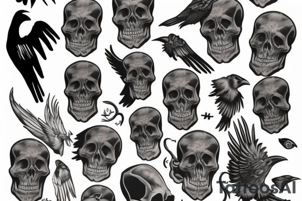 Skull, sleeve, raven tattoo idea