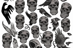 Skull, sleeve, raven tattoo idea
