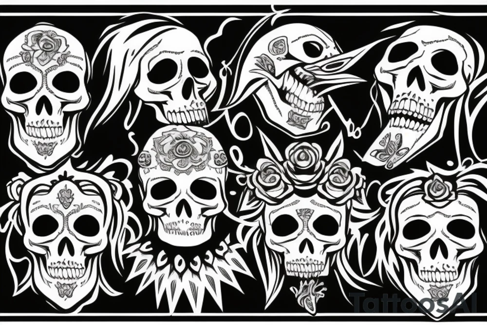 Skull, sleeve, raven tattoo idea