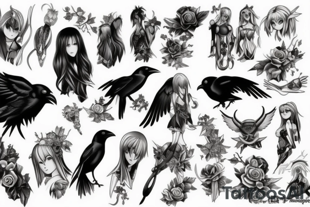 Elf, anime, raven, hunter tattoo idea
