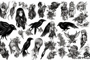 Elf, anime, raven, hunter tattoo idea