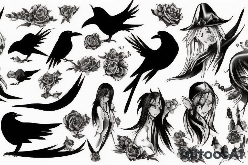 Elf, anime, raven, hunter tattoo idea