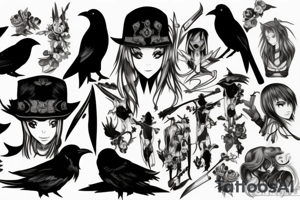 Elf, anime, raven, hunter tattoo idea