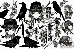 Elf, anime, raven, hunter tattoo idea