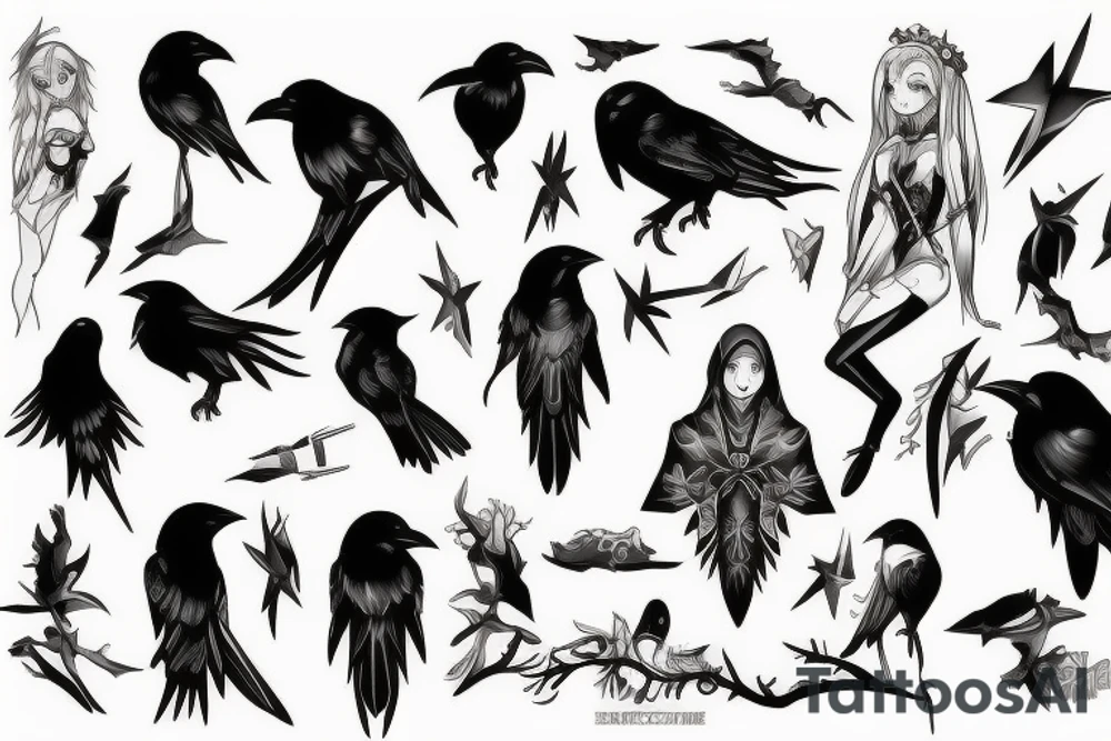 Elf, anime, raven, hunter tattoo idea