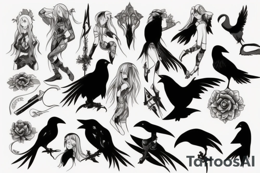 Elf, anime, raven, hunter tattoo idea