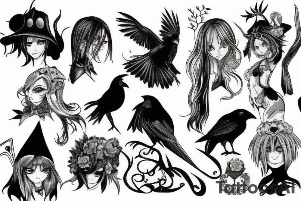 Elf, anime, raven, hunter tattoo idea