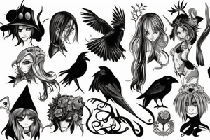 Elf, anime, raven, hunter tattoo idea
