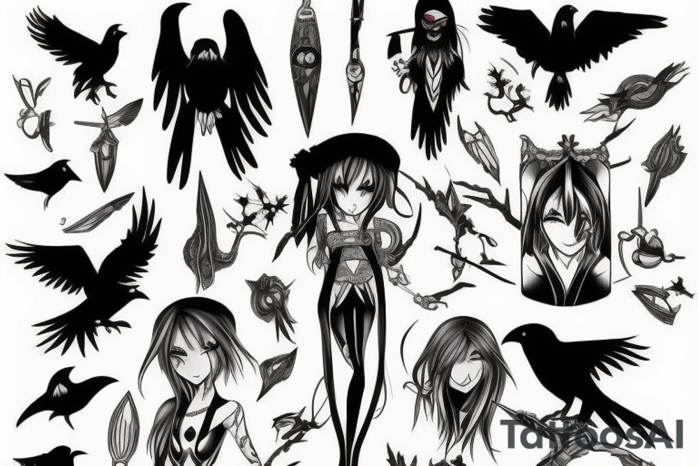 Elf, anime, raven, hunter tattoo idea