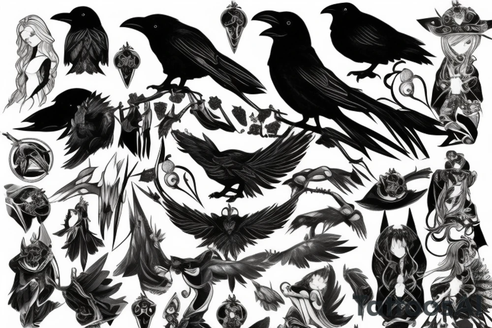Elf, anime, raven, hunter tattoo idea