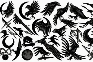 Raven, hunter, scythe, moon tattoo idea