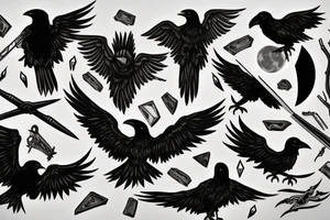 Raven, hunter, scythe, moon tattoo idea