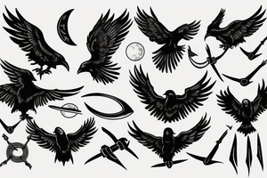 Raven, hunter, scythe, moon tattoo idea