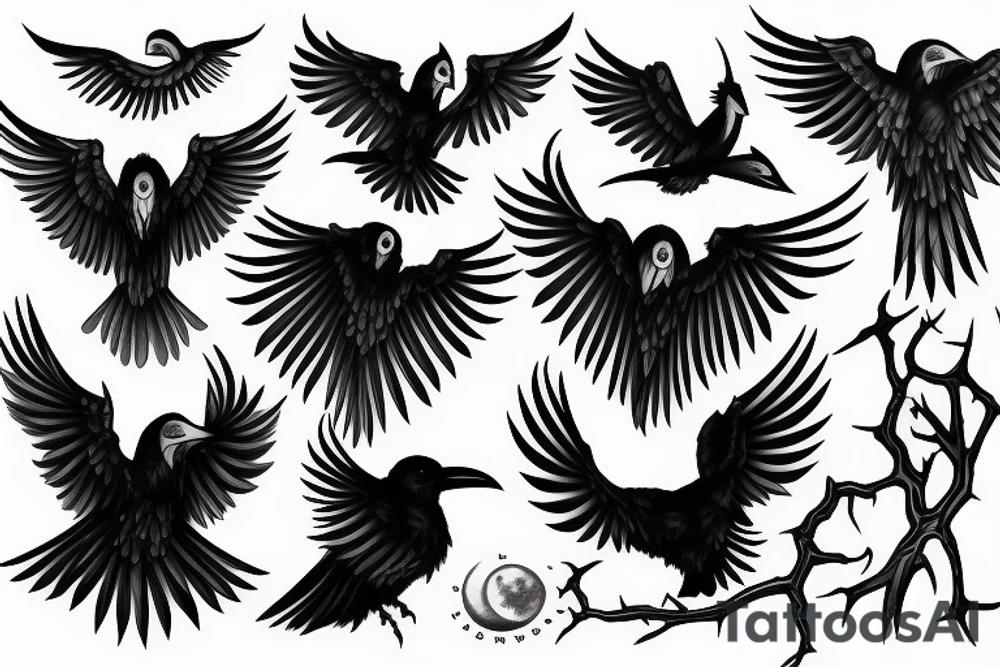 Raven, hunter, scythe, moon tattoo idea