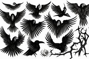 Raven, hunter, scythe, moon tattoo idea