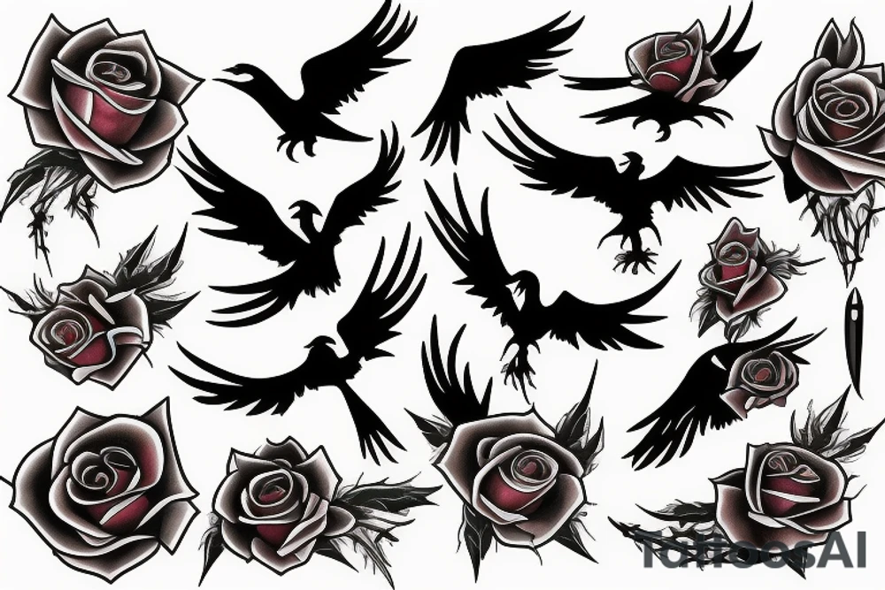 Raven, thorns, rose, scythe tattoo idea