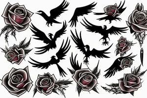 Raven, thorns, rose, scythe tattoo idea