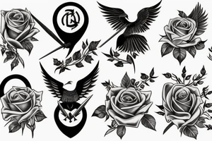 Raven, thorns, rose, scythe tattoo idea