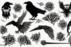 Raven, thorns, rose, scythe tattoo idea