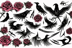 Raven, thorns, rose, scythe tattoo idea