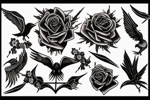 Raven, thorn, rose, scythe tattoo idea