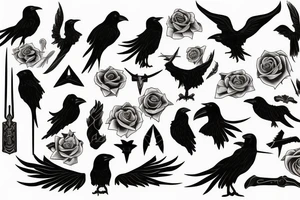 Raven, thorn, rose, scythe tattoo idea