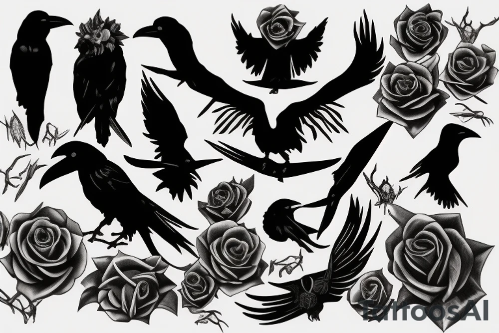 Raven, thorn, rose, scythe tattoo idea