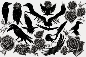 Raven, thorn, rose, scythe tattoo idea