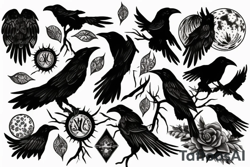 Blood moon, thorns, raven tattoo idea