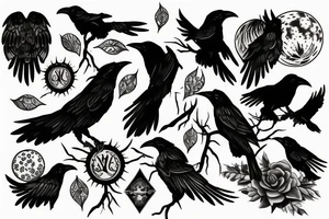Blood moon, thorns, raven tattoo idea