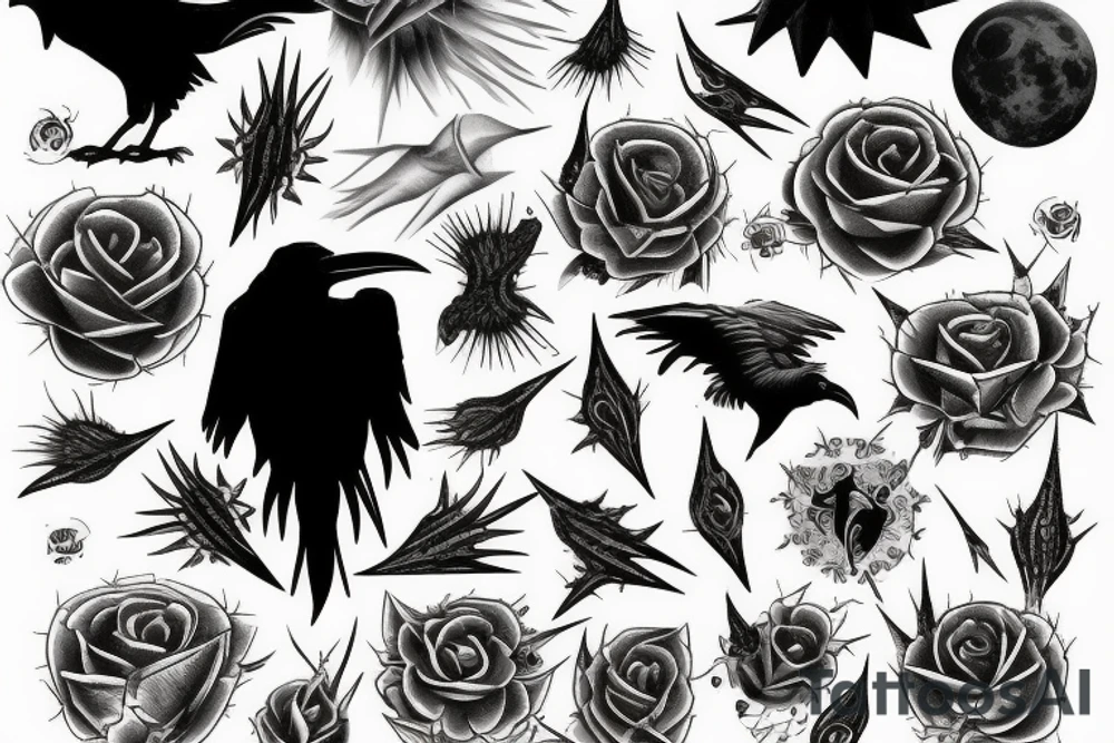 Blood moon, thorns, raven tattoo idea