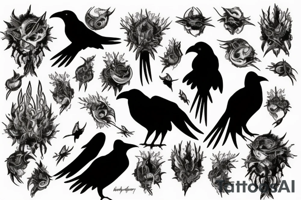 Blood moon, thorns, raven tattoo idea