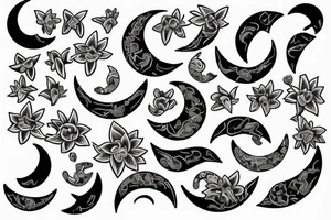 Crescent moon, flower, frog tattoo idea