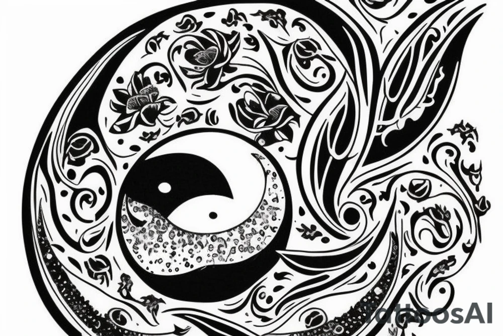 Crescent moon, flower, frog tattoo idea