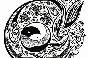 Crescent moon, flower, frog tattoo idea