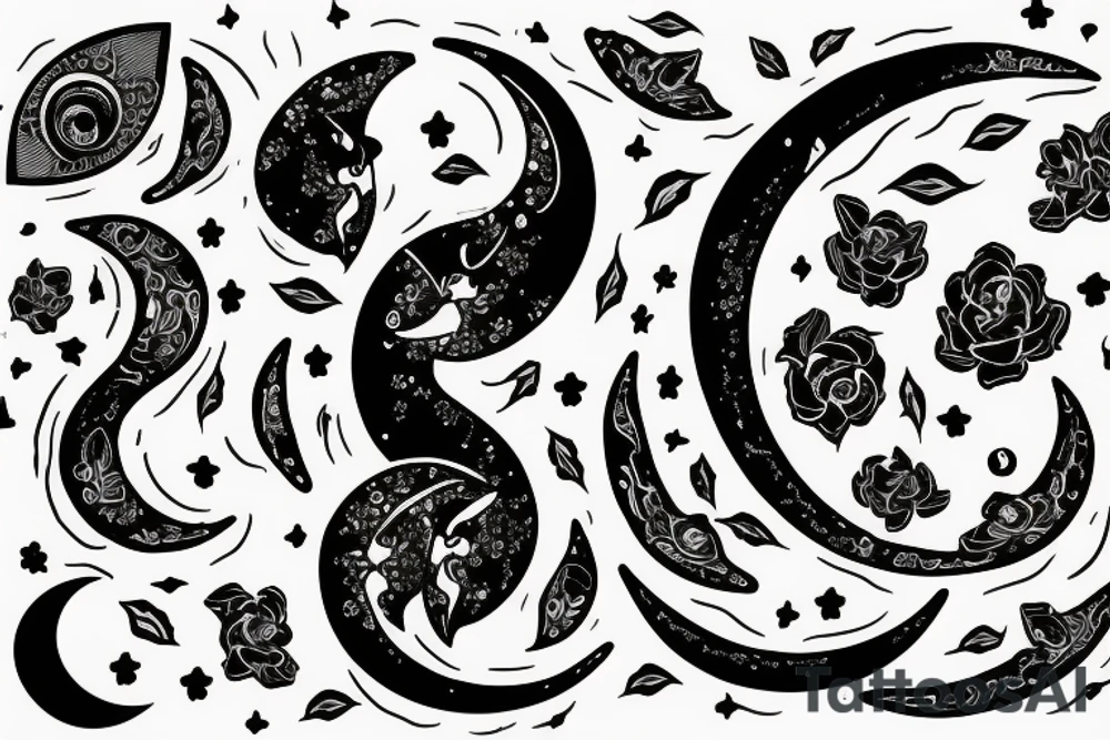 Crescent moon, flower, frog tattoo idea