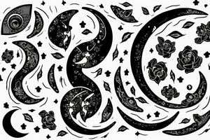 Crescent moon, flower, frog tattoo idea